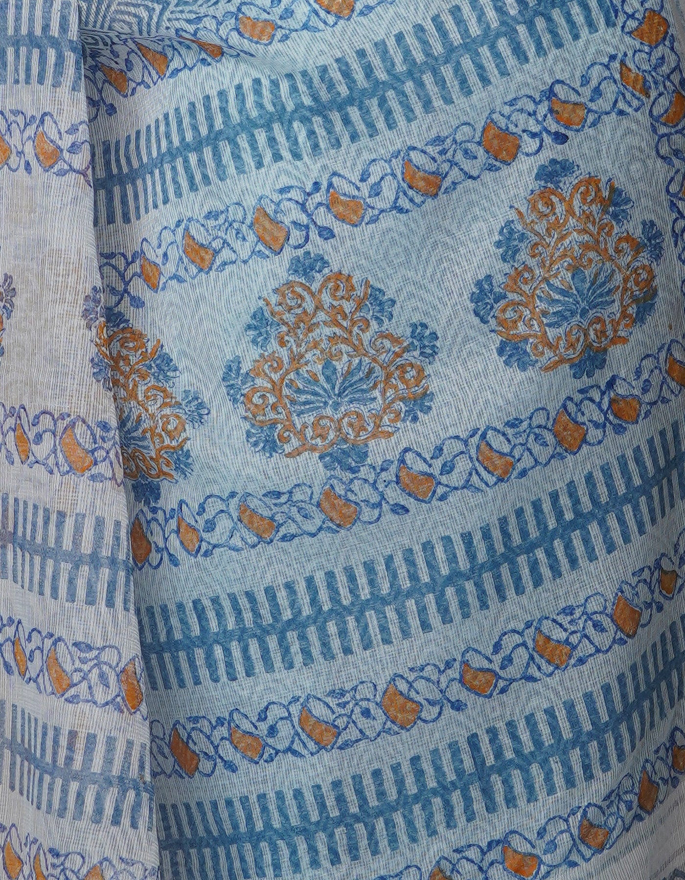 Blue Pure Block Printed Kota Cotton Saree-UNM66951