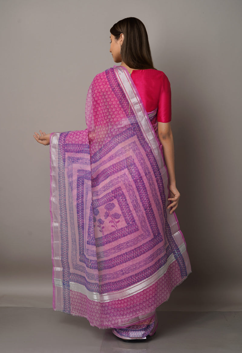 Pink Pure Block Printed Kota Cotton Saree-UNM66953