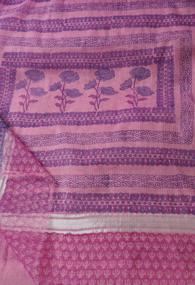 Pink Pure Block Printed Kota Cotton Saree-UNM66953
