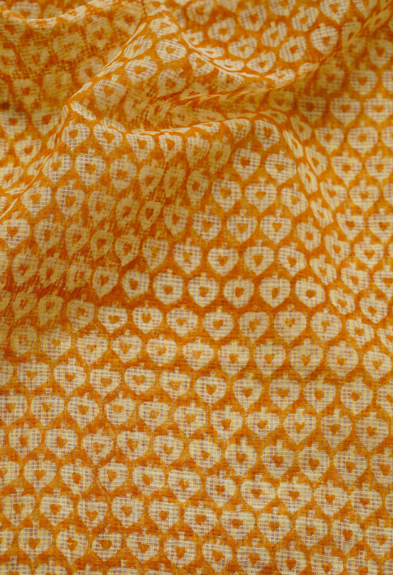 Orange Pure Block Printed Kota Cotton Saree-UNM66957