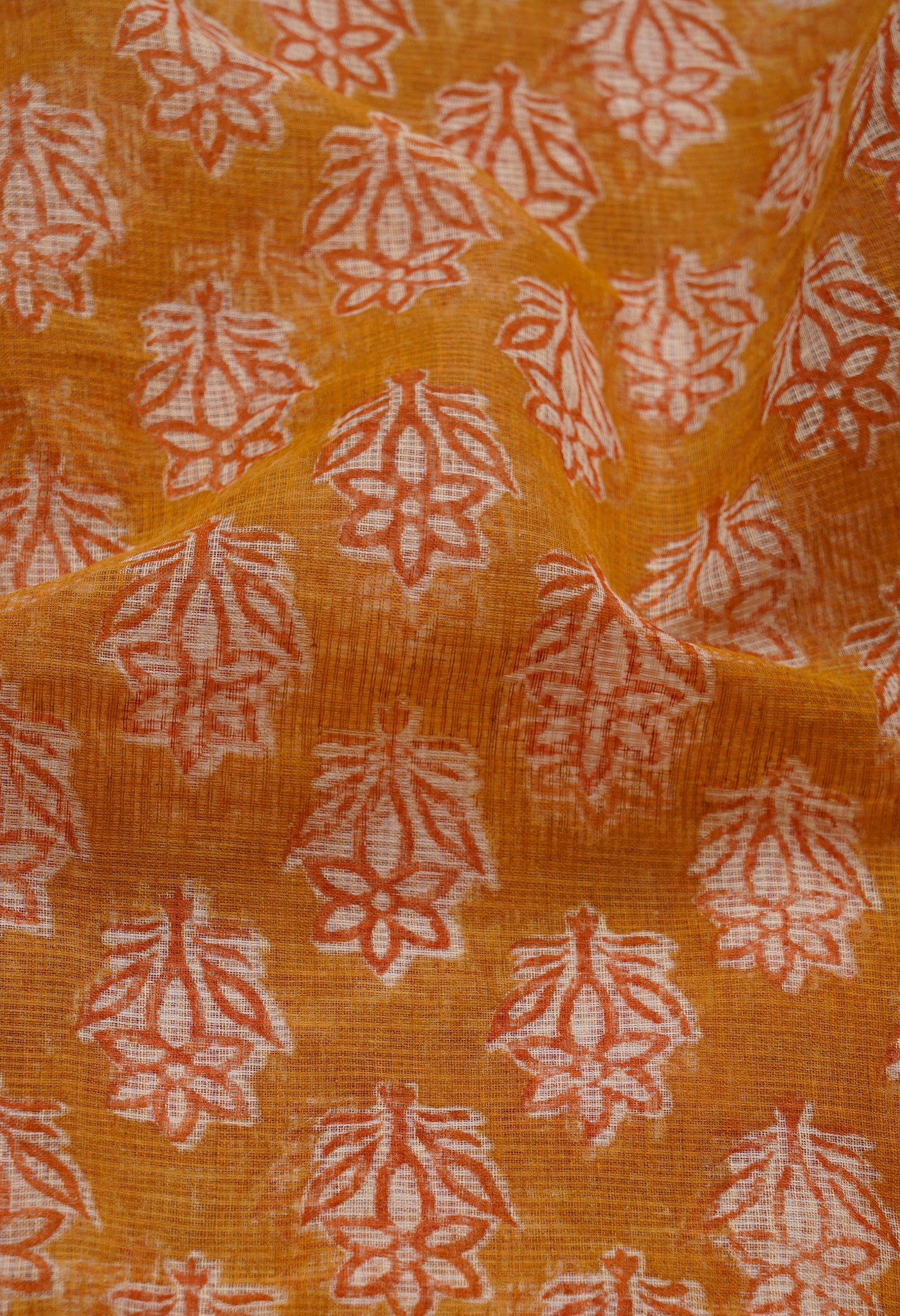 Orange Pure Block Printed Kota Cotton Saree-UNM66961