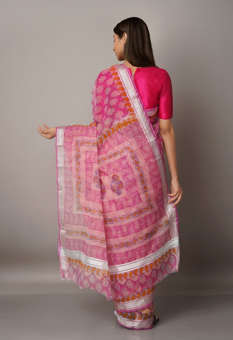 Pink Pure Block Printed Kota Cotton Saree-UNM66962
