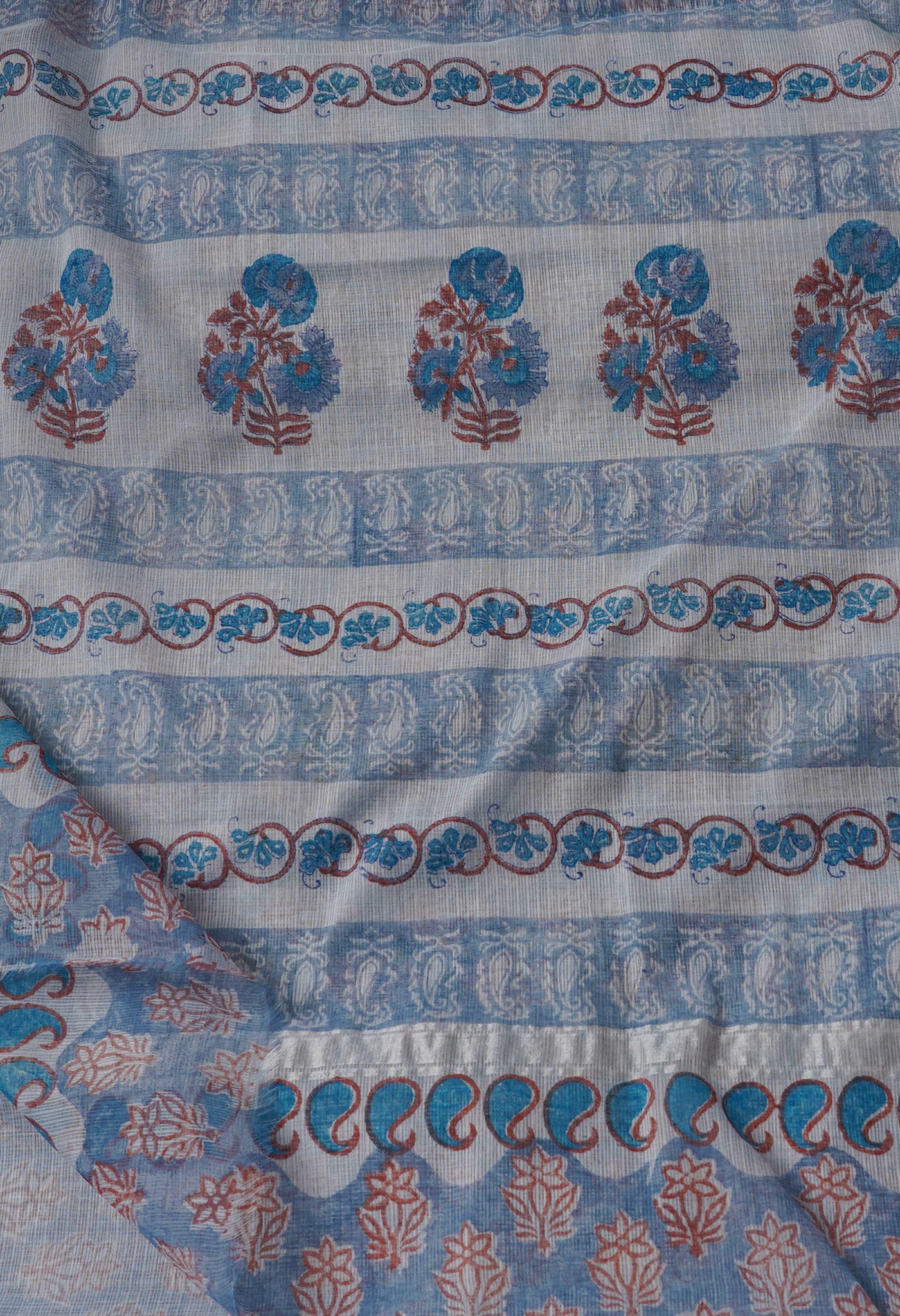 Blue Pure Block Printed Kota Cotton Saree-UNM66963