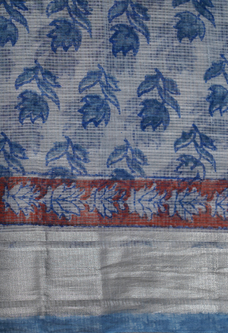 Blue Pure Block Printed Kota Cotton Saree-UNM66966