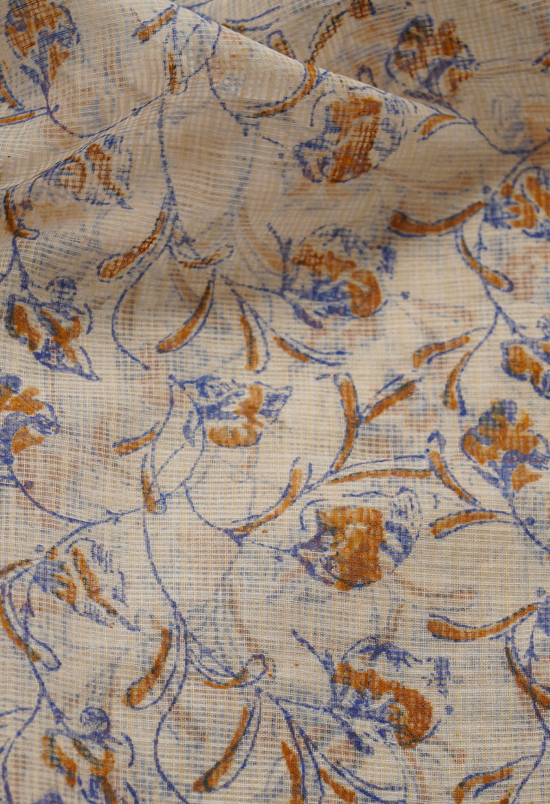 Cream Pure Block Printed Kota Cotton Saree-UNM66971