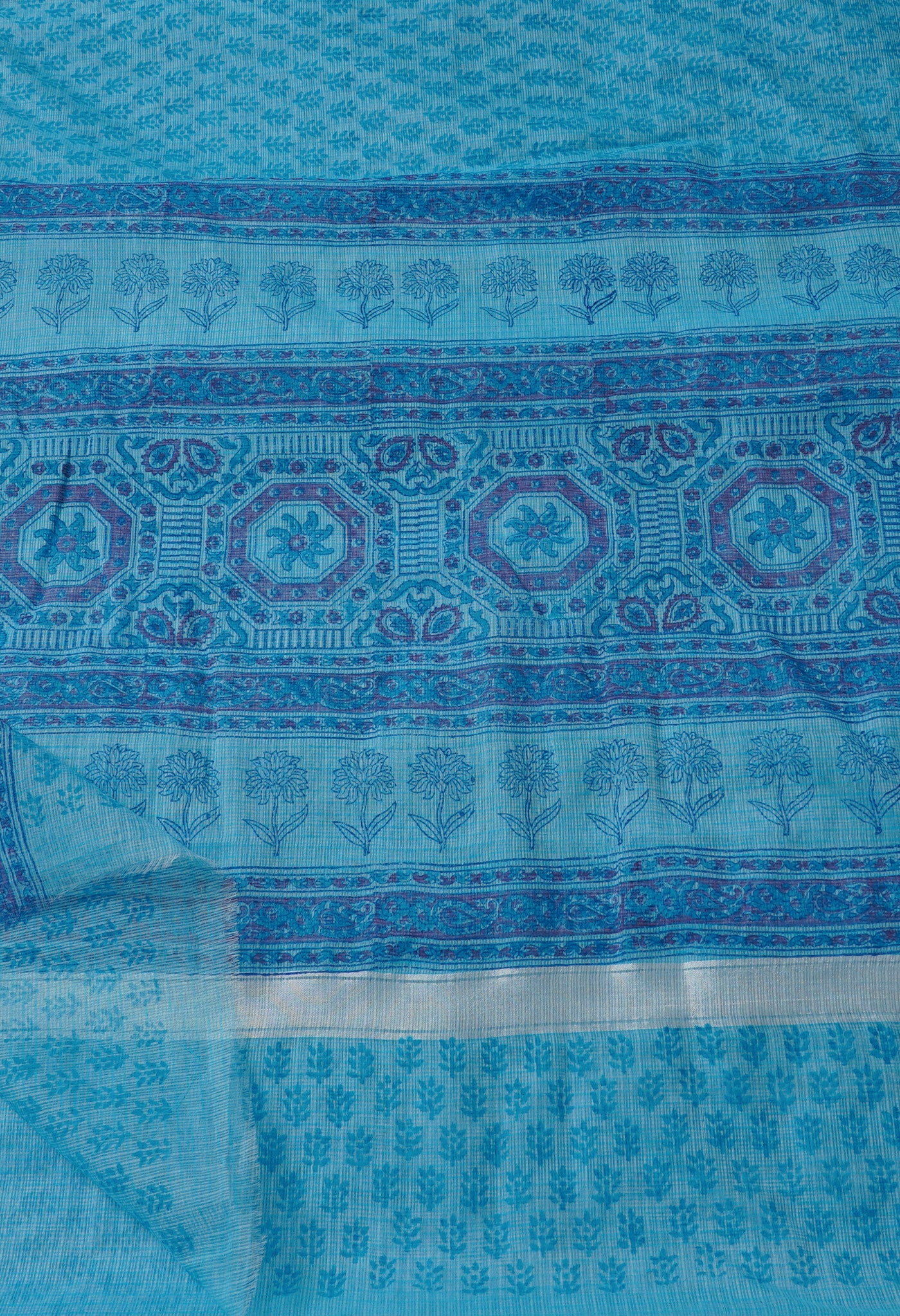 Blue Pure Block Printed Kota Cotton Saree-UNM66974