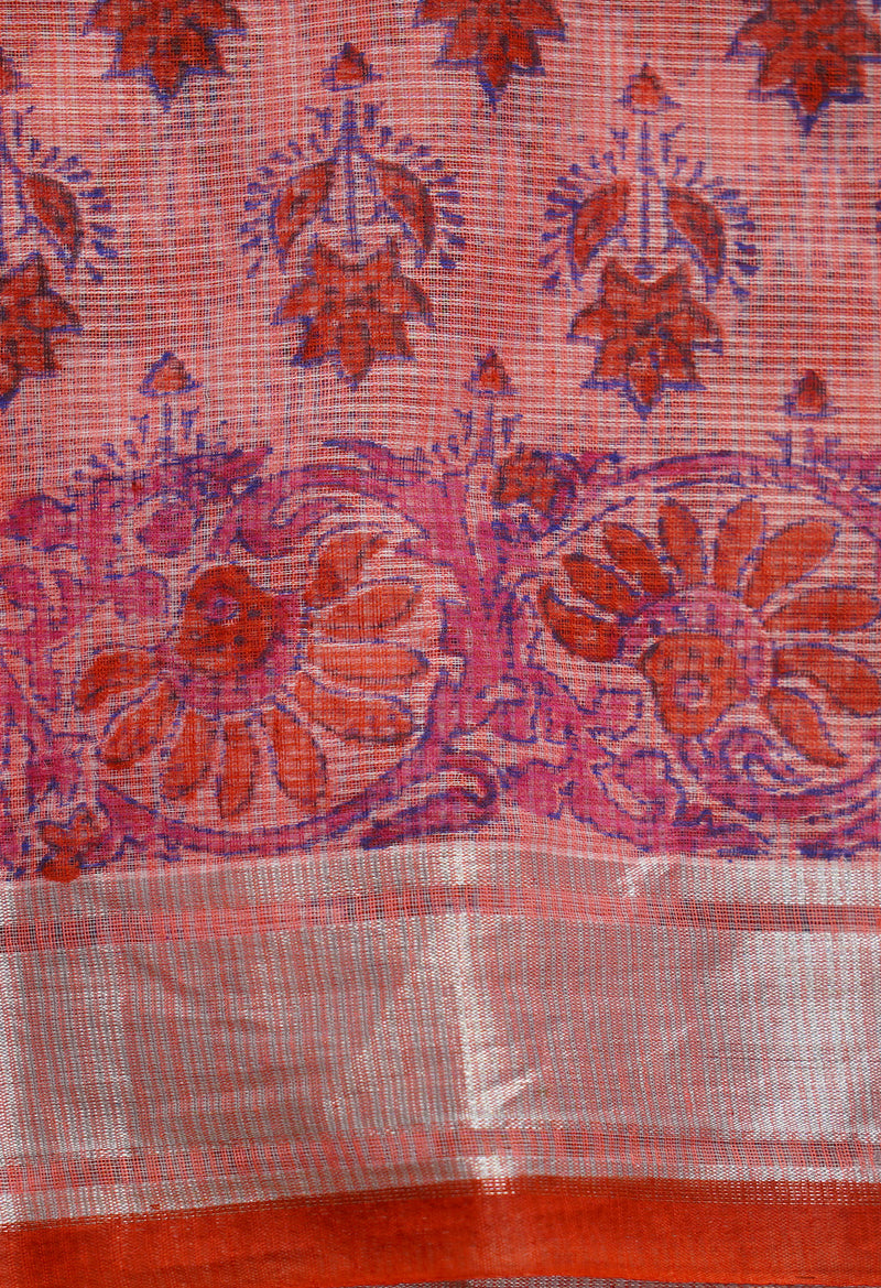 Pink Pure Block Printed Kota Cotton Saree-UNM66977