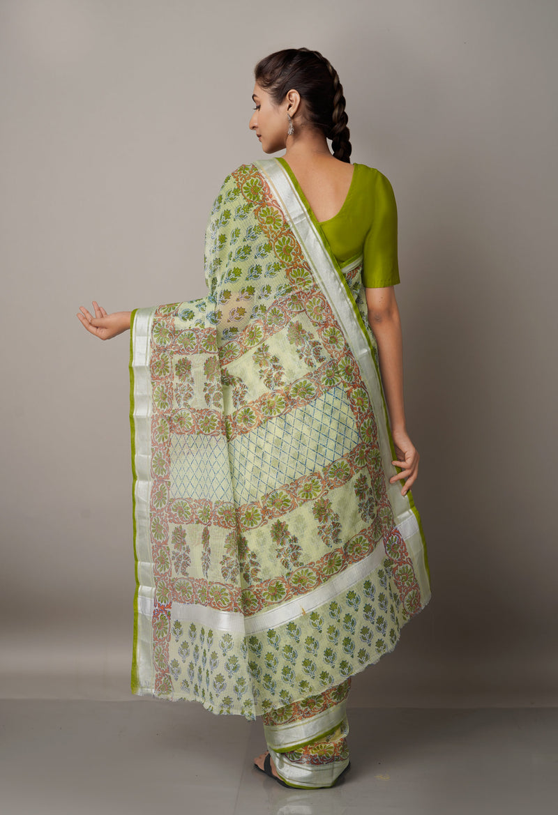 Light Green Pure Block Printed Kota Cotton Saree-UNM66978