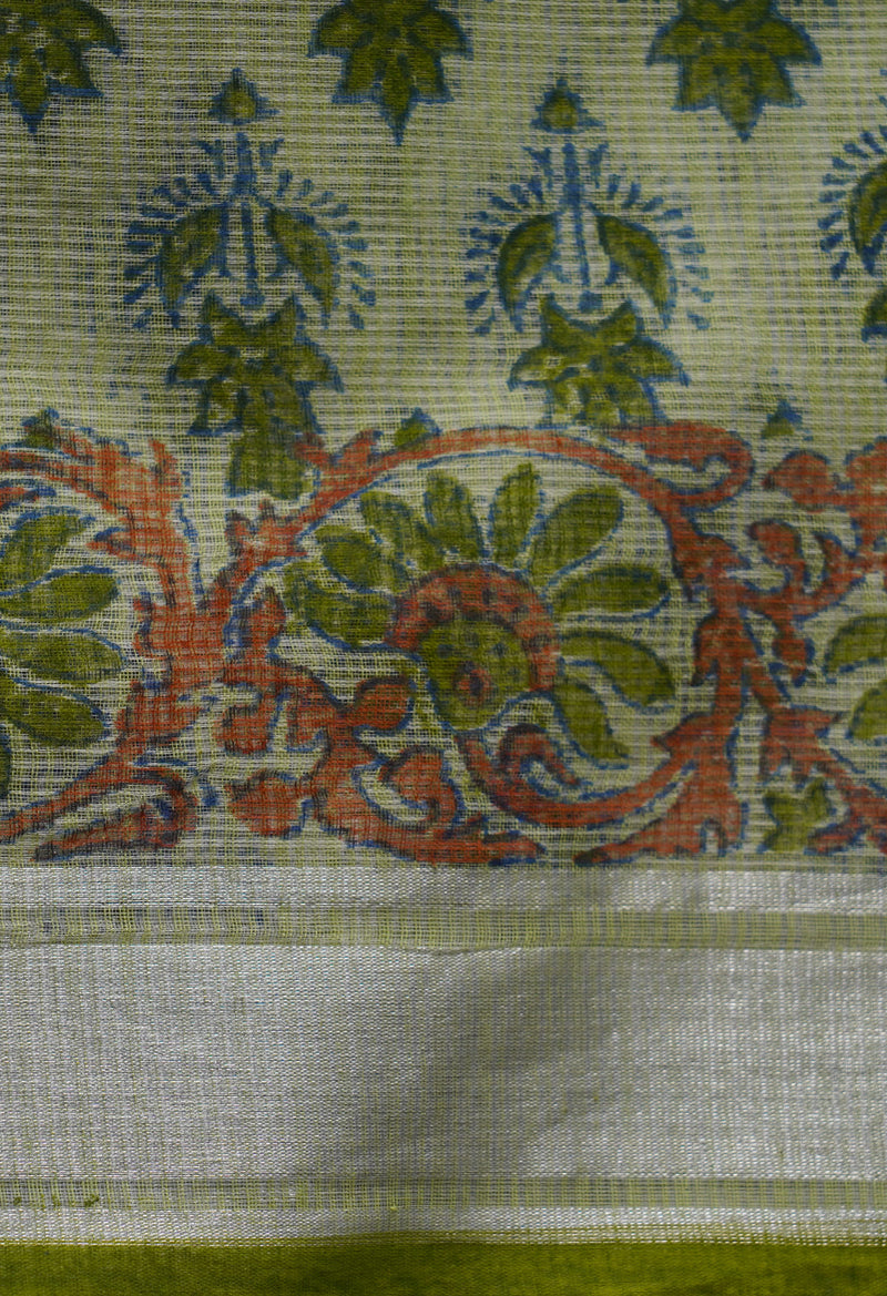 Light Green Pure Block Printed Kota Cotton Saree-UNM66978