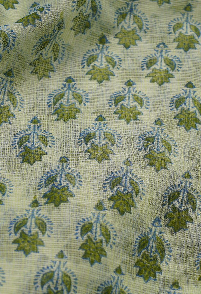Light Green Pure Block Printed Kota Cotton Saree-UNM66978