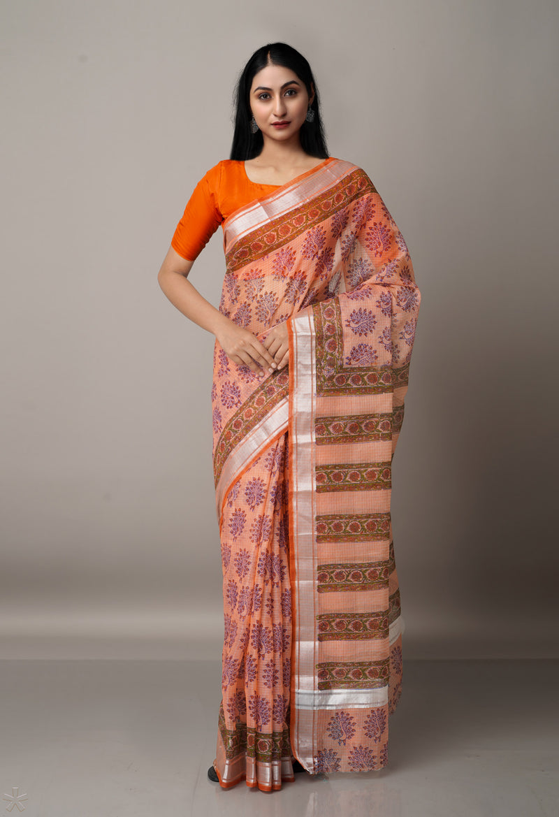 Red Pure Block Printed Kota Cotton Saree-UNM66980