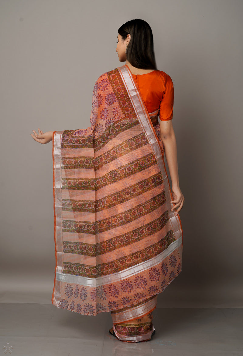 Red Pure Block Printed Kota Cotton Saree-UNM66980