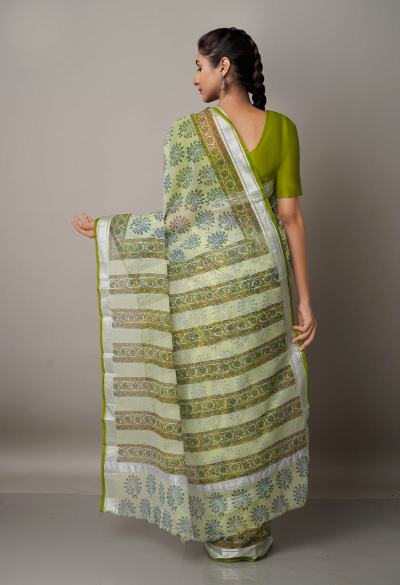 Light Green Pure Block Printed Kota Cotton Saree-UNM66981
