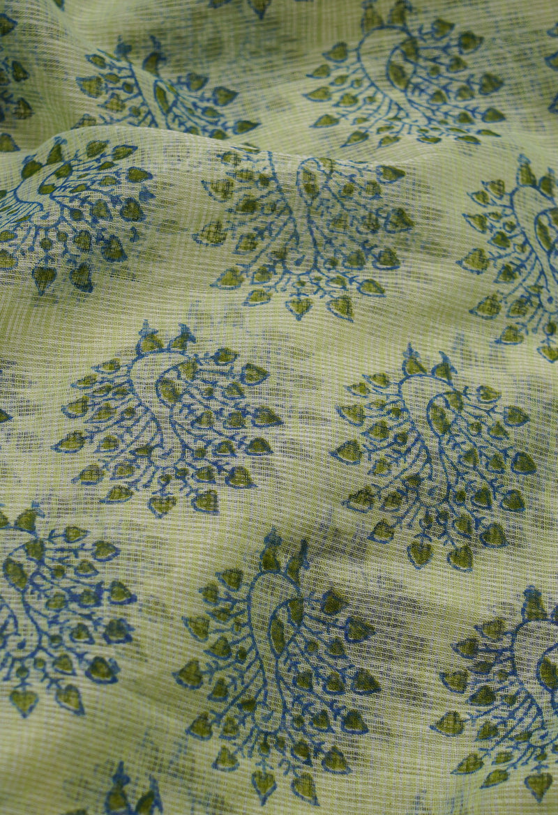 Light Green Pure Block Printed Kota Cotton Saree-UNM66981