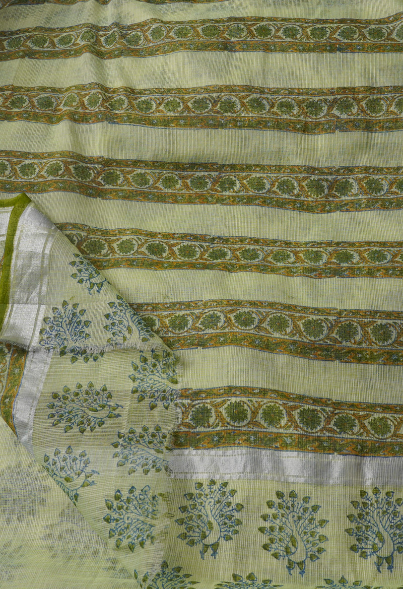 Light Green Pure Block Printed Kota Cotton Saree-UNM66981