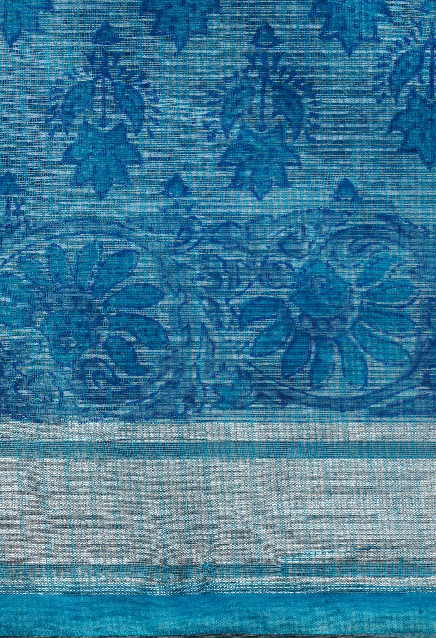 Blue Pure Block Printed Kota Cotton Saree-UNM66982