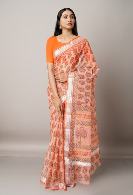 Red Pure Block Printed Kota Cotton Saree-UNM66985