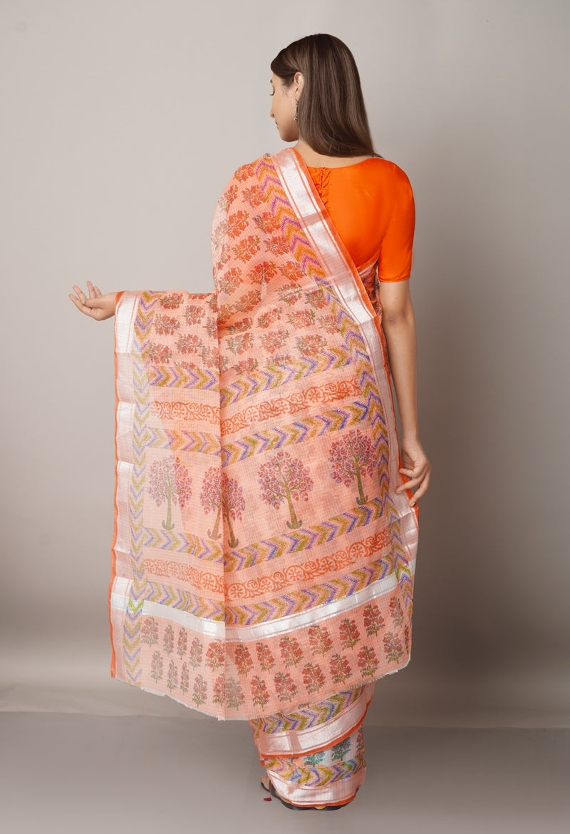 Red Pure Block Printed Kota Cotton Saree-UNM66985