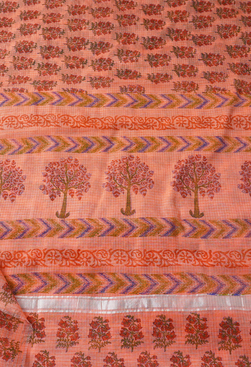 Red Pure Block Printed Kota Cotton Saree-UNM66985