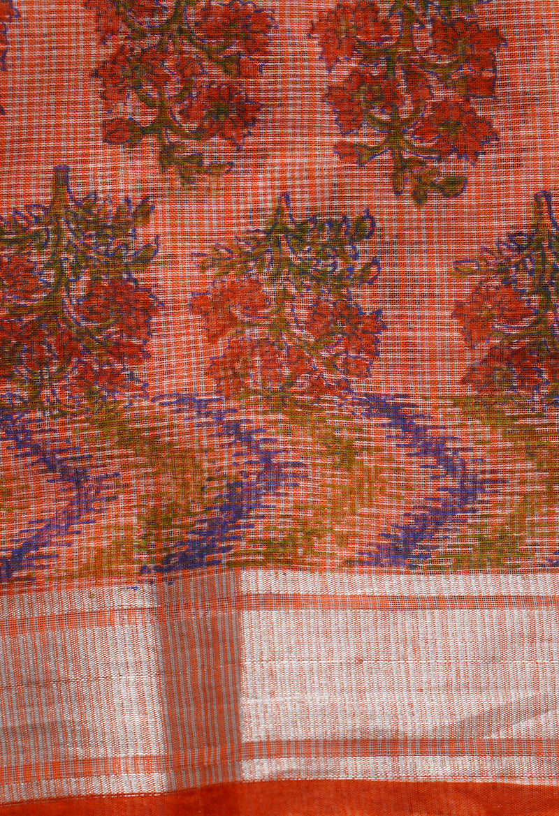 Red Pure Block Printed Kota Cotton Saree-UNM66985
