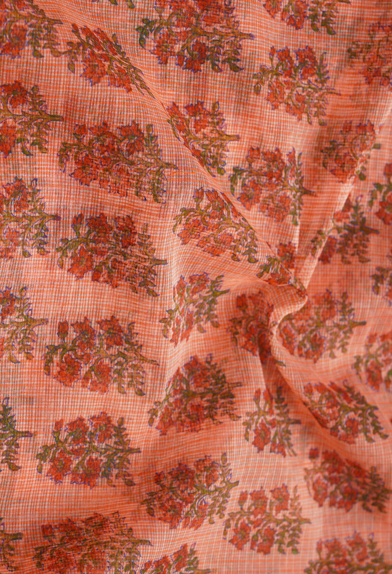 Red Pure Block Printed Kota Cotton Saree-UNM66985