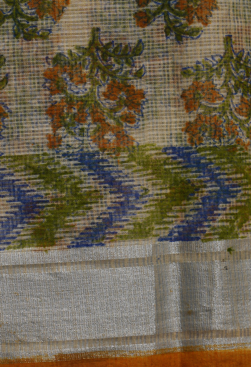Cream Pure Block Printed Kota Cotton Saree-UNM66986