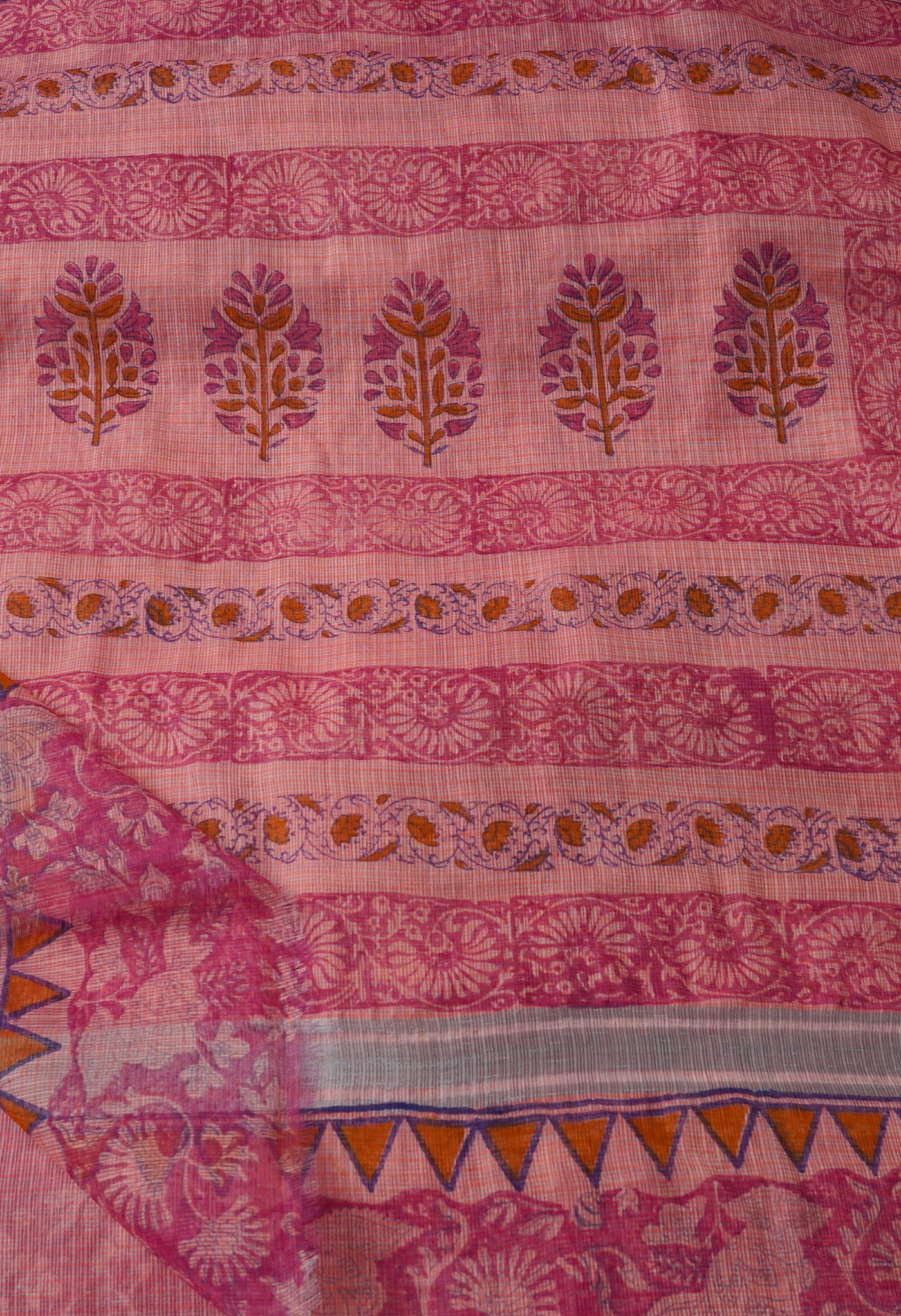Pink Pure Block Printed Kota Cotton Saree-UNM66999