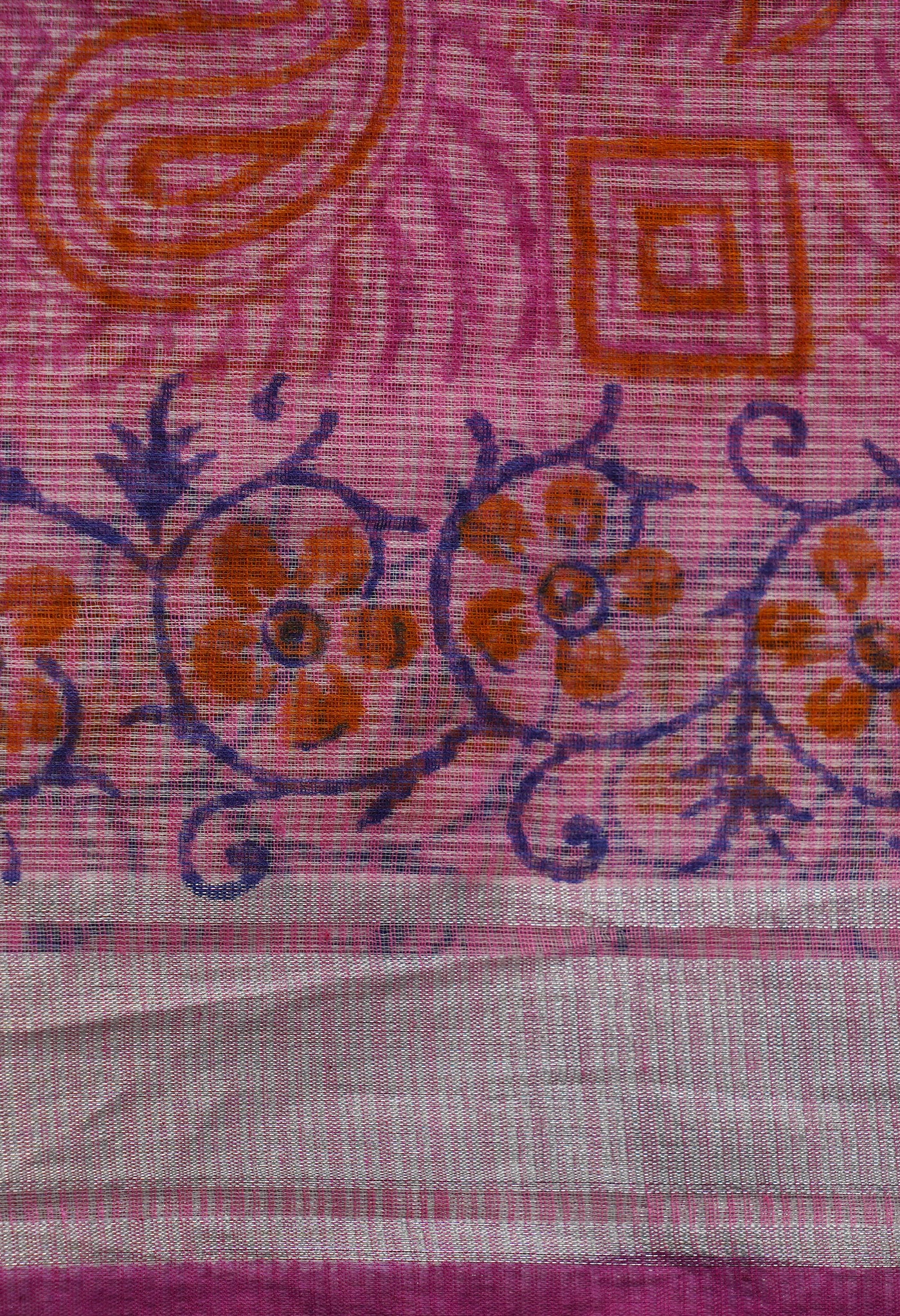Pink Pure Block Printed Kota Cotton Saree-UNM67000