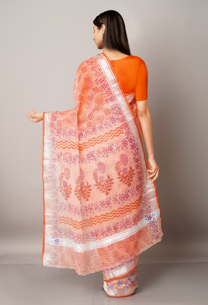 Red Pure Block Printed Kota Cotton Saree-UNM67003