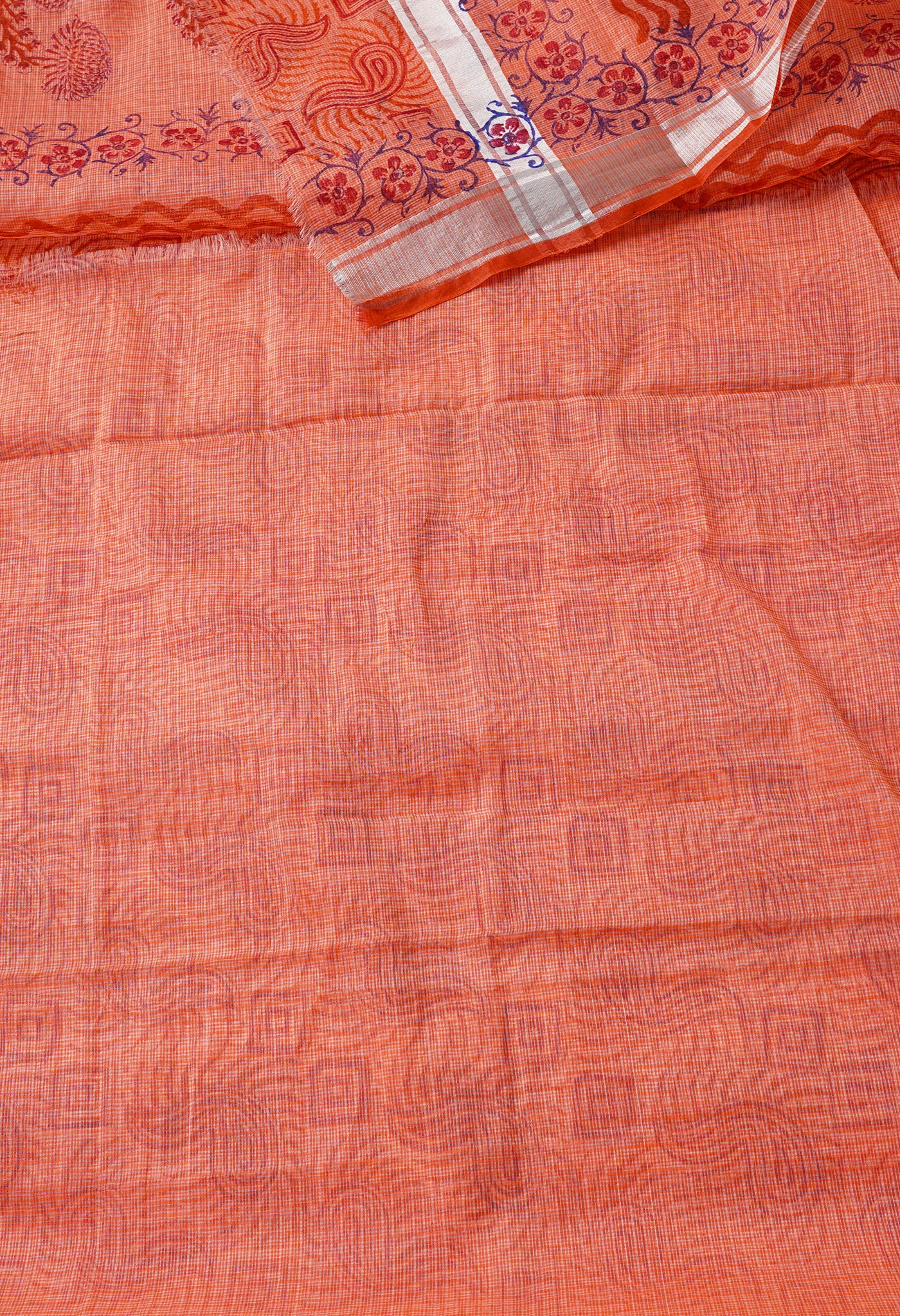 Red Pure Block Printed Kota Cotton Saree-UNM67003