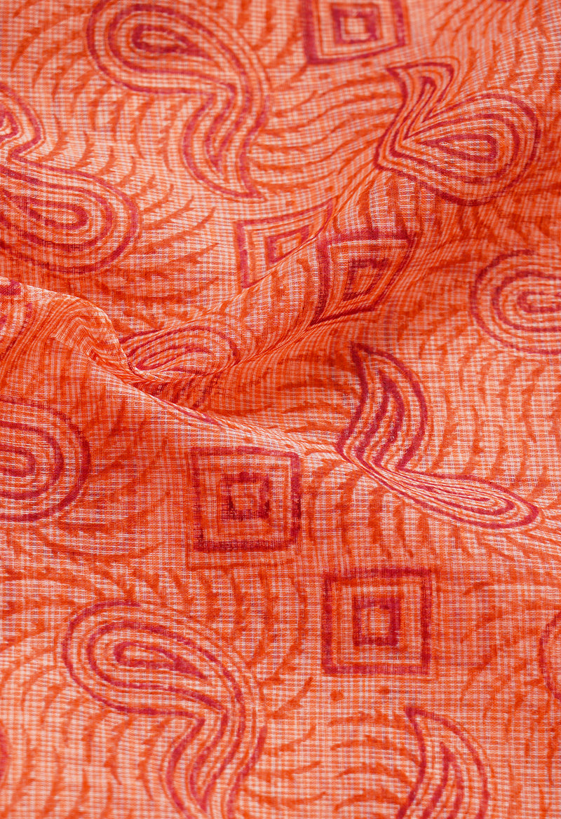 Red Pure Block Printed Kota Cotton Saree-UNM67003