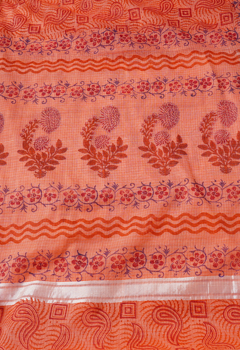 Red Pure Block Printed Kota Cotton Saree-UNM67003