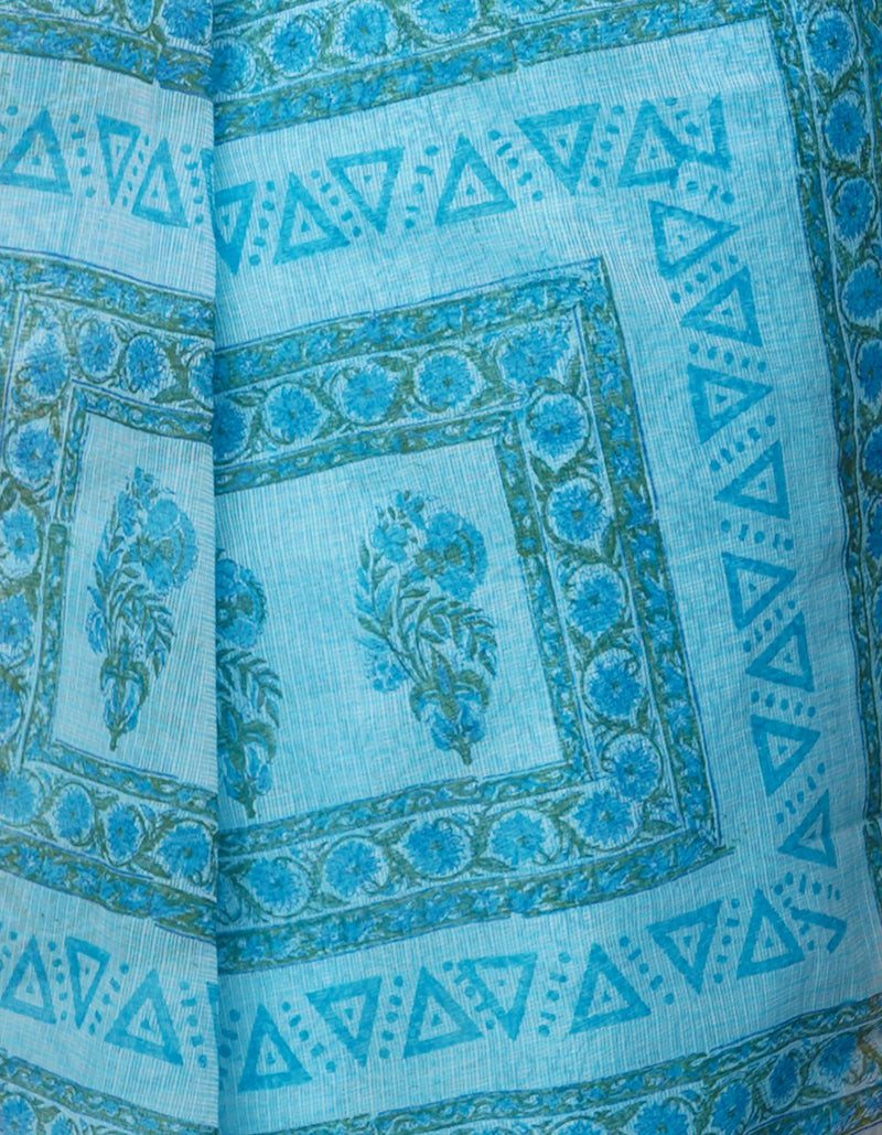Blue Pure Block Printed Kota Cotton Saree-UNM67004
