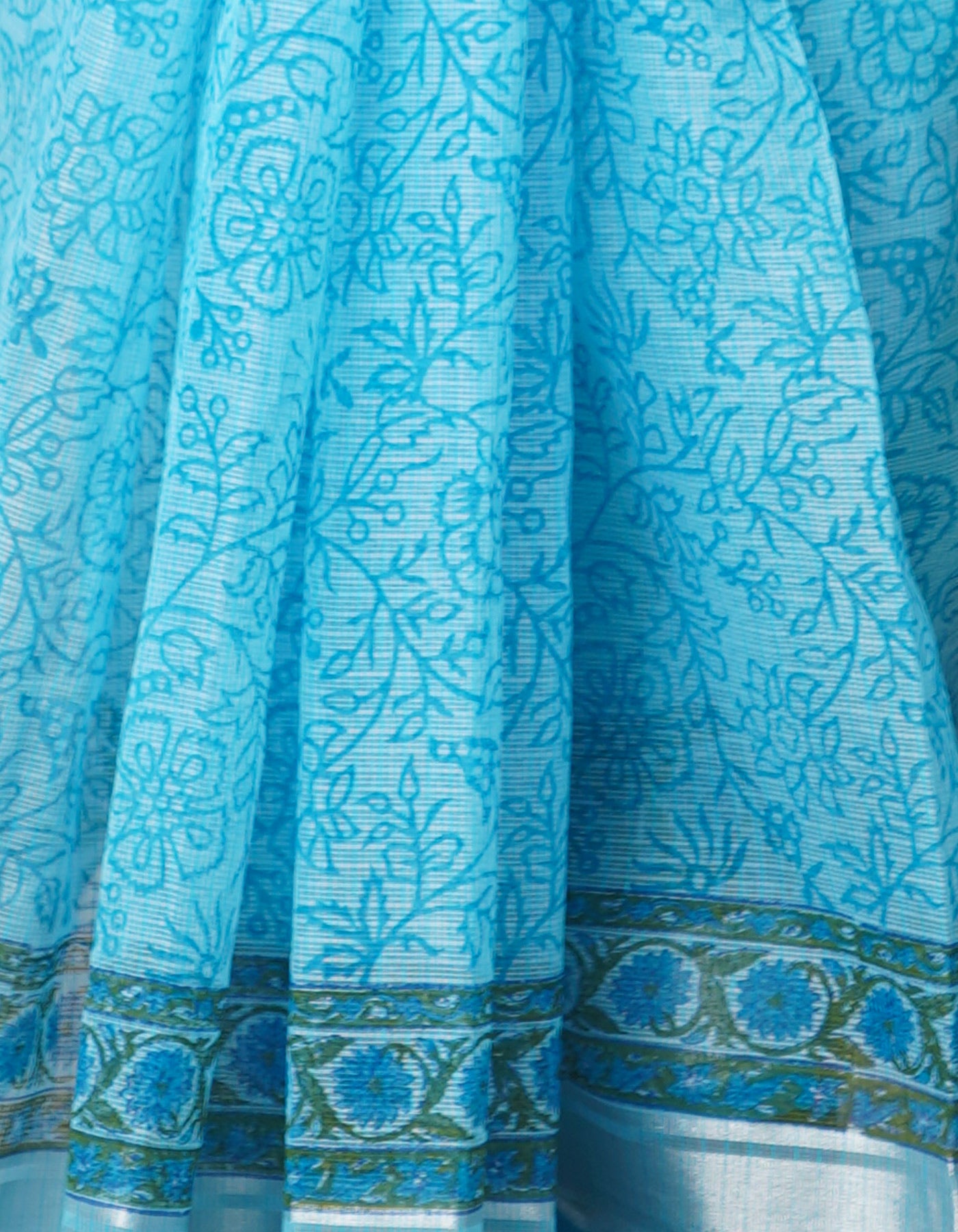 Blue Pure Block Printed Kota Cotton Saree-UNM67004
