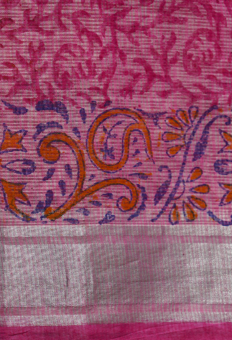 Pink Pure Block Printed Kota Cotton Saree-UNM67010