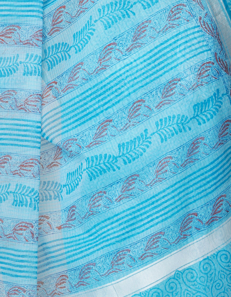 Blue Pure Block Printed Kota Cotton Saree-UNM67019