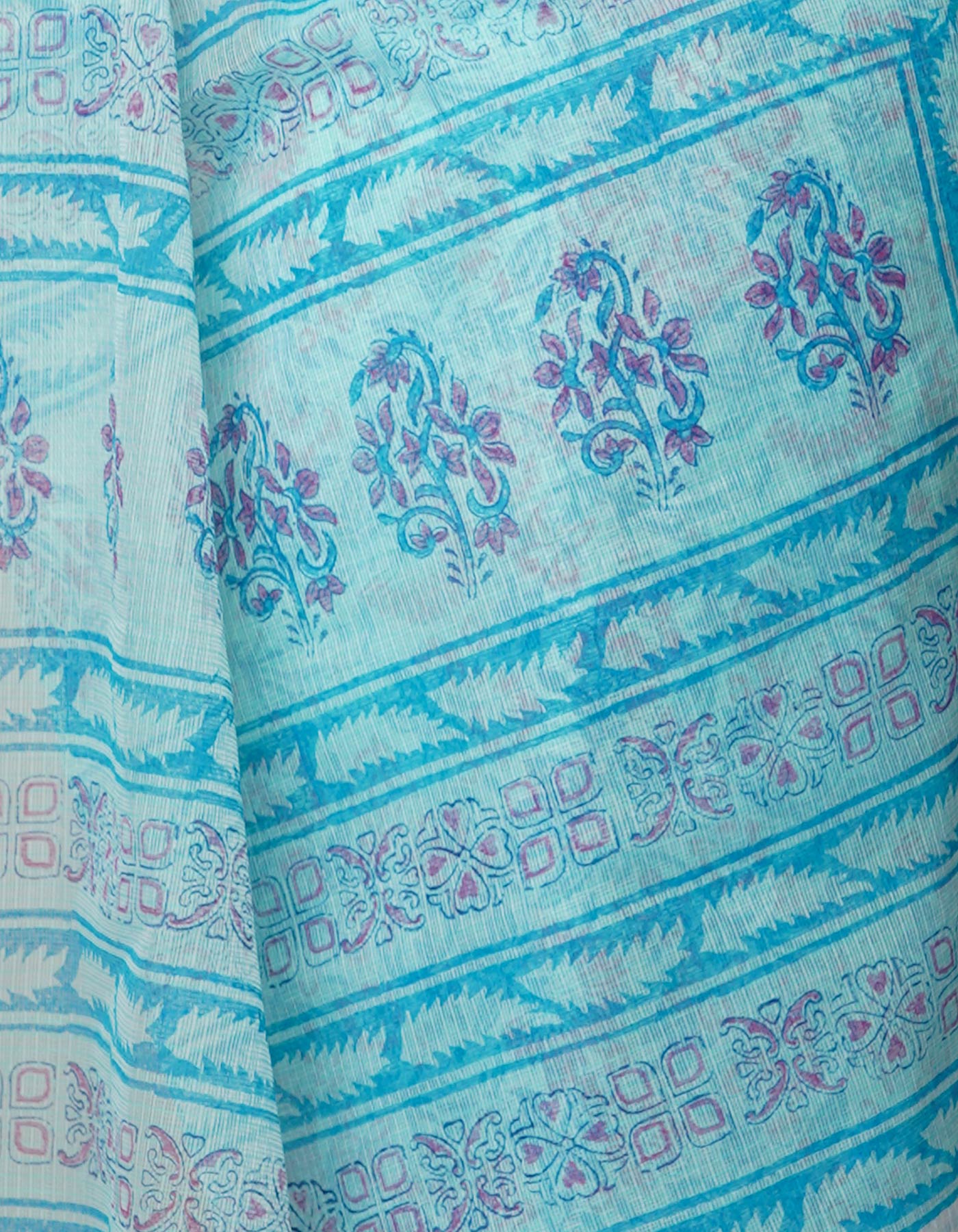 Blue Pure Block Printed Kota Cotton Saree-UNM67017