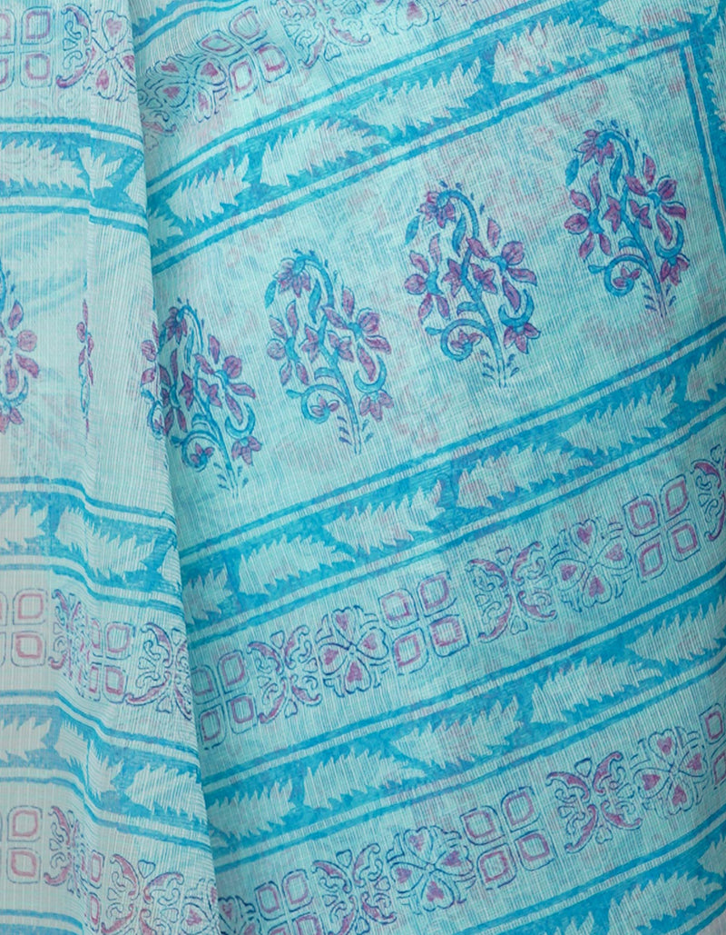 Blue Pure Block Printed Kota Cotton Saree-UNM67017