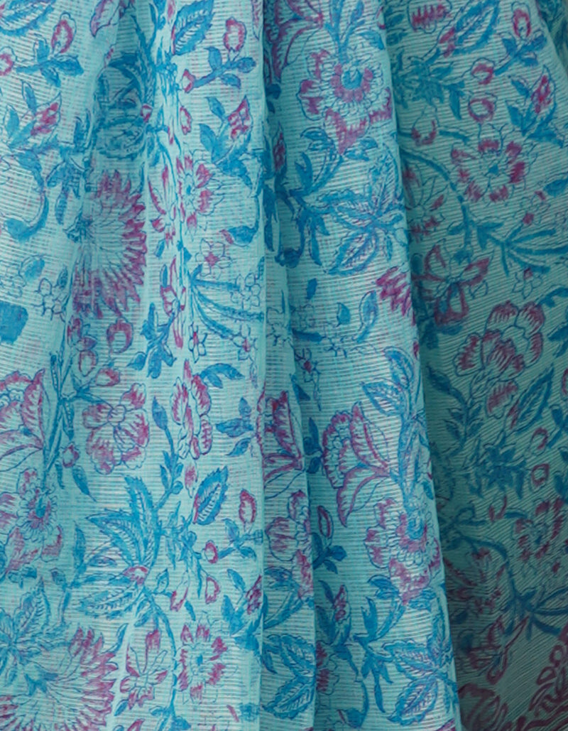 Blue Pure Block Printed Kota Cotton Saree-UNM67017