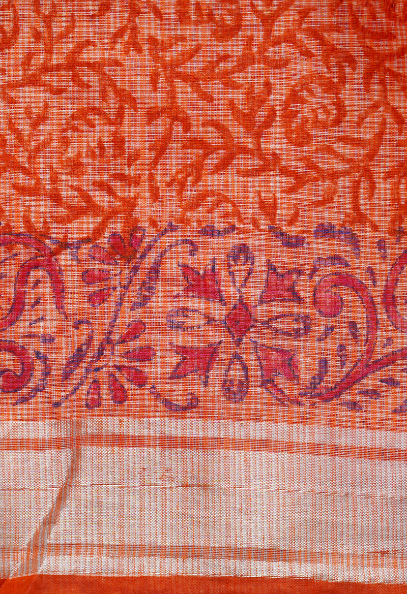 Red Pure Block Printed Kota Cotton Saree-UNM67021