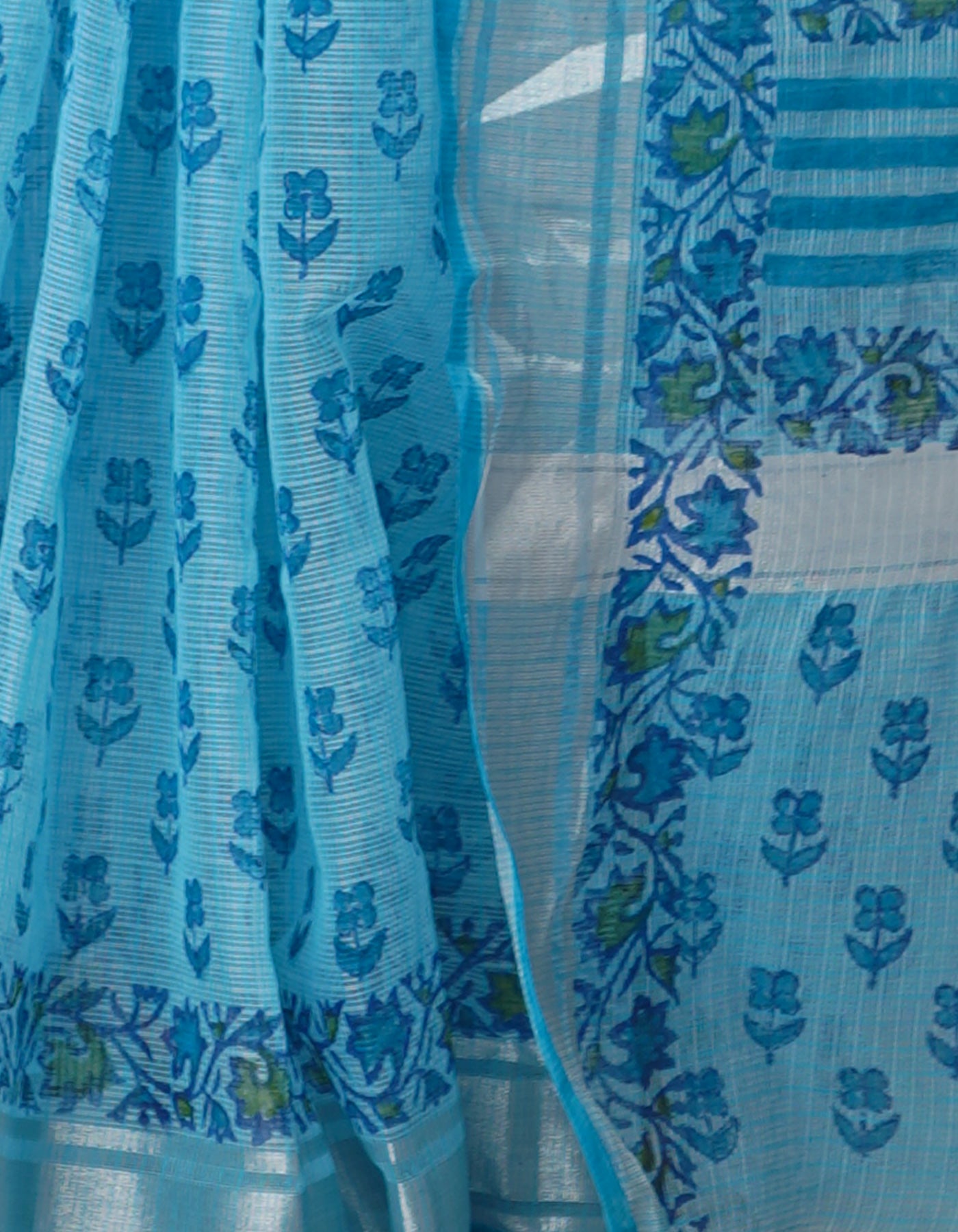 Blue Pure Block Printed Kota Cotton Saree-UNM67024