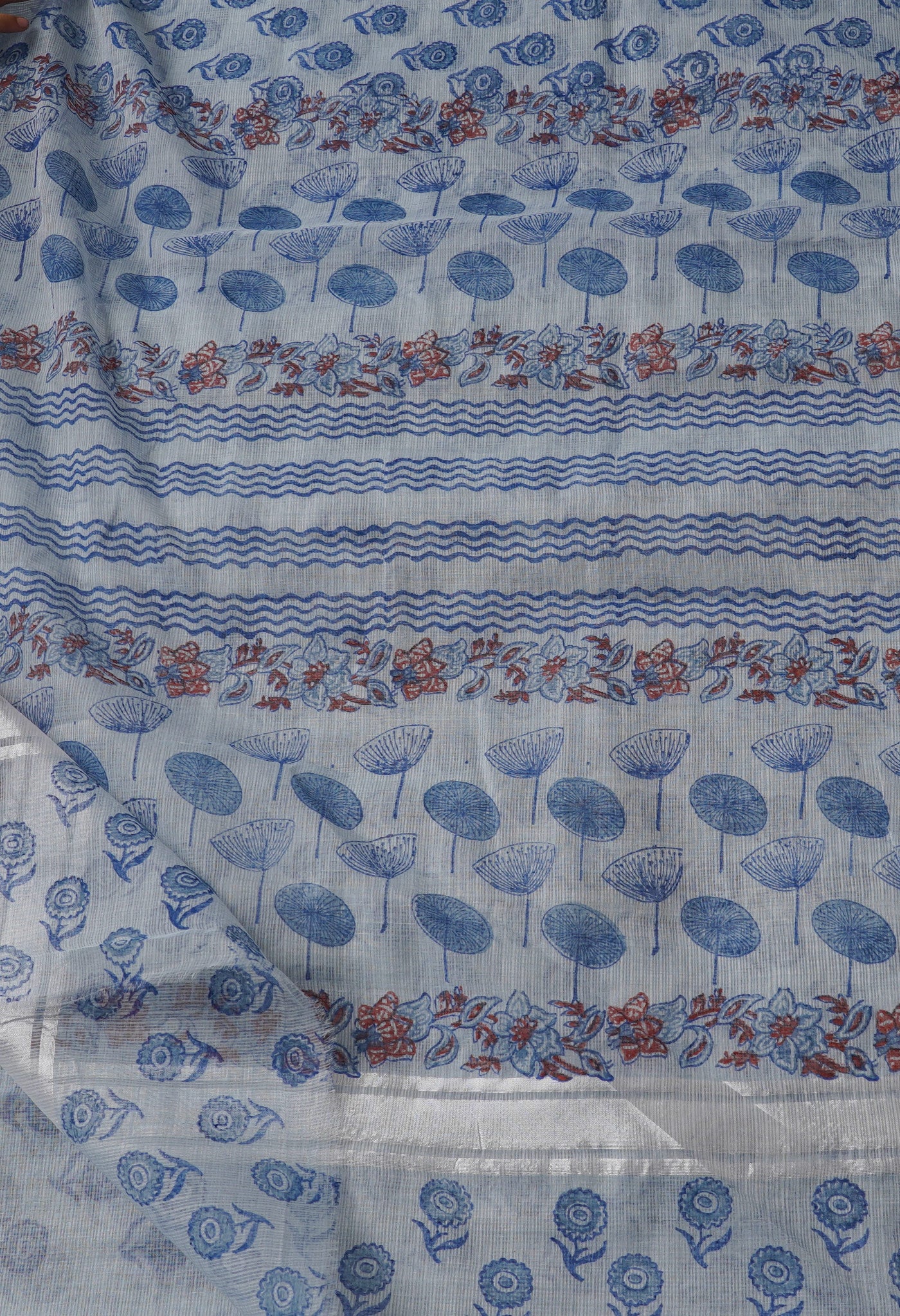 Blue Pure Block Printed Kota Cotton Saree-UNM67029