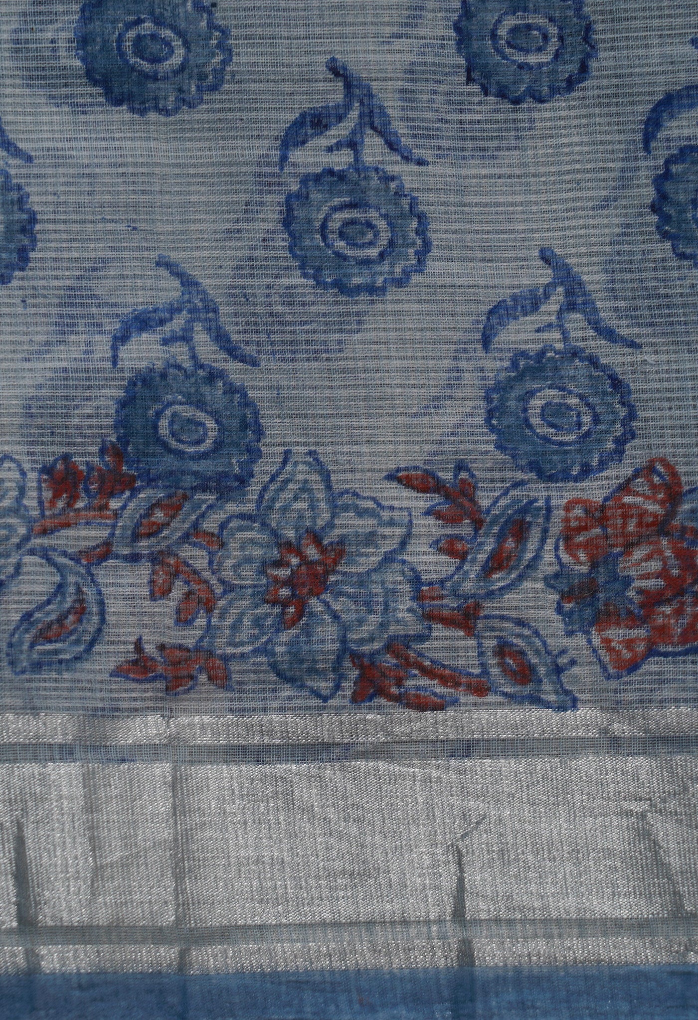 Blue Pure Block Printed Kota Cotton Saree-UNM67029