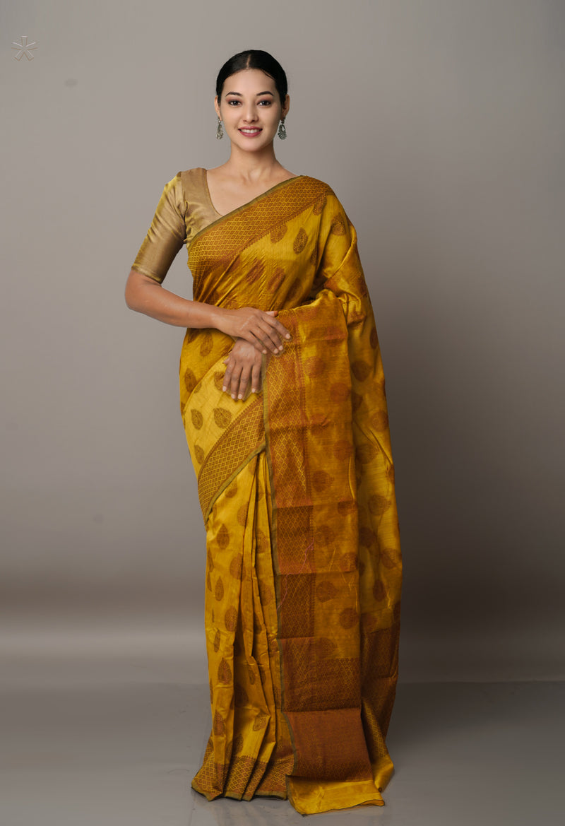Mustard Yellow  Chanderi Sico Saree-UNM67050