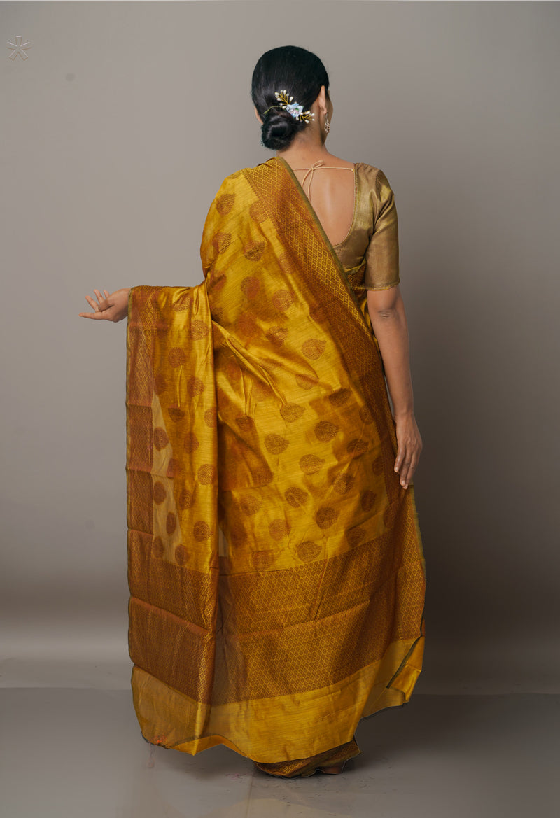Mustard Yellow  Chanderi Sico Saree-UNM67050