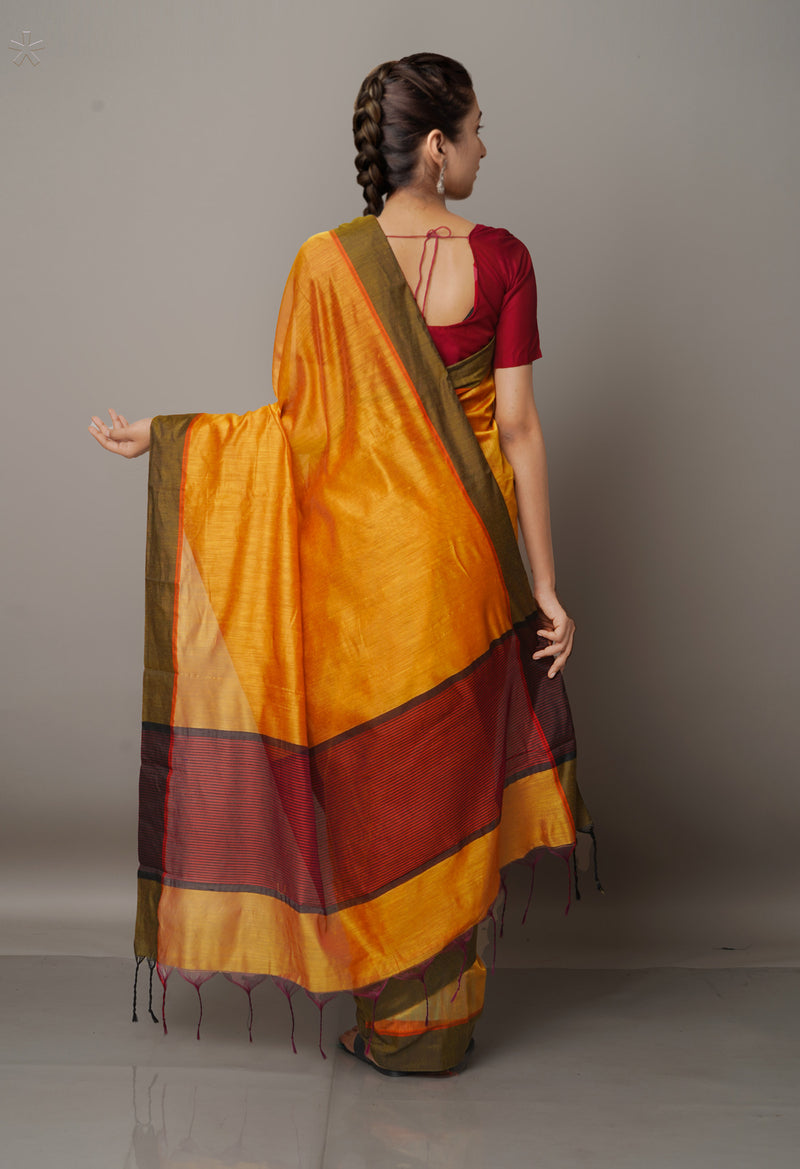 Orange  Chanderi Sico Saree-UNM67055