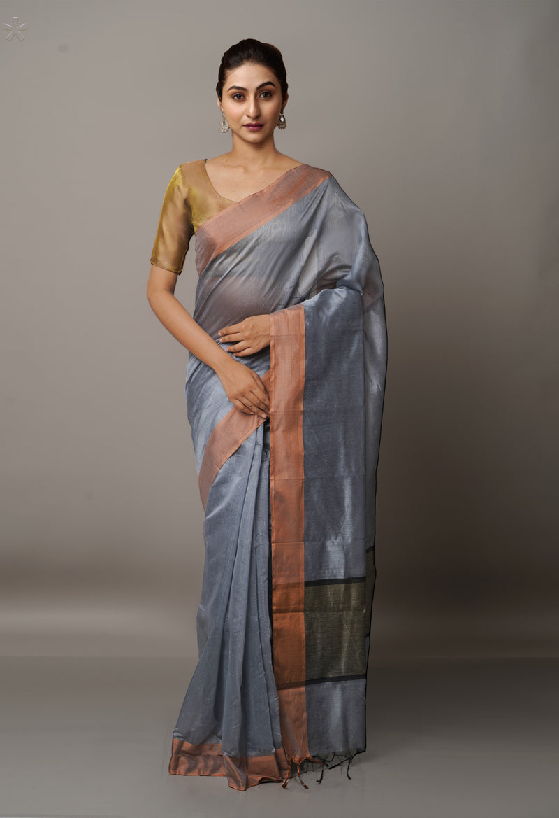 Grey  Chanderi Sico Saree-UNM67061