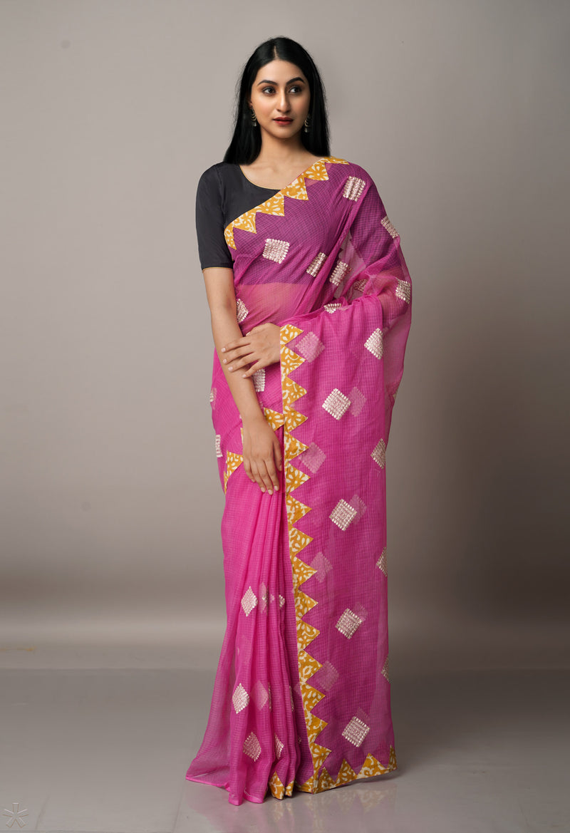 Purple  Cross Stitched Embroidered Supernet Saree-UNM67098