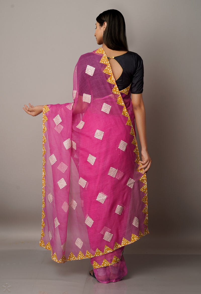 Purple  Cross Stitched Embroidered Supernet Saree-UNM67098