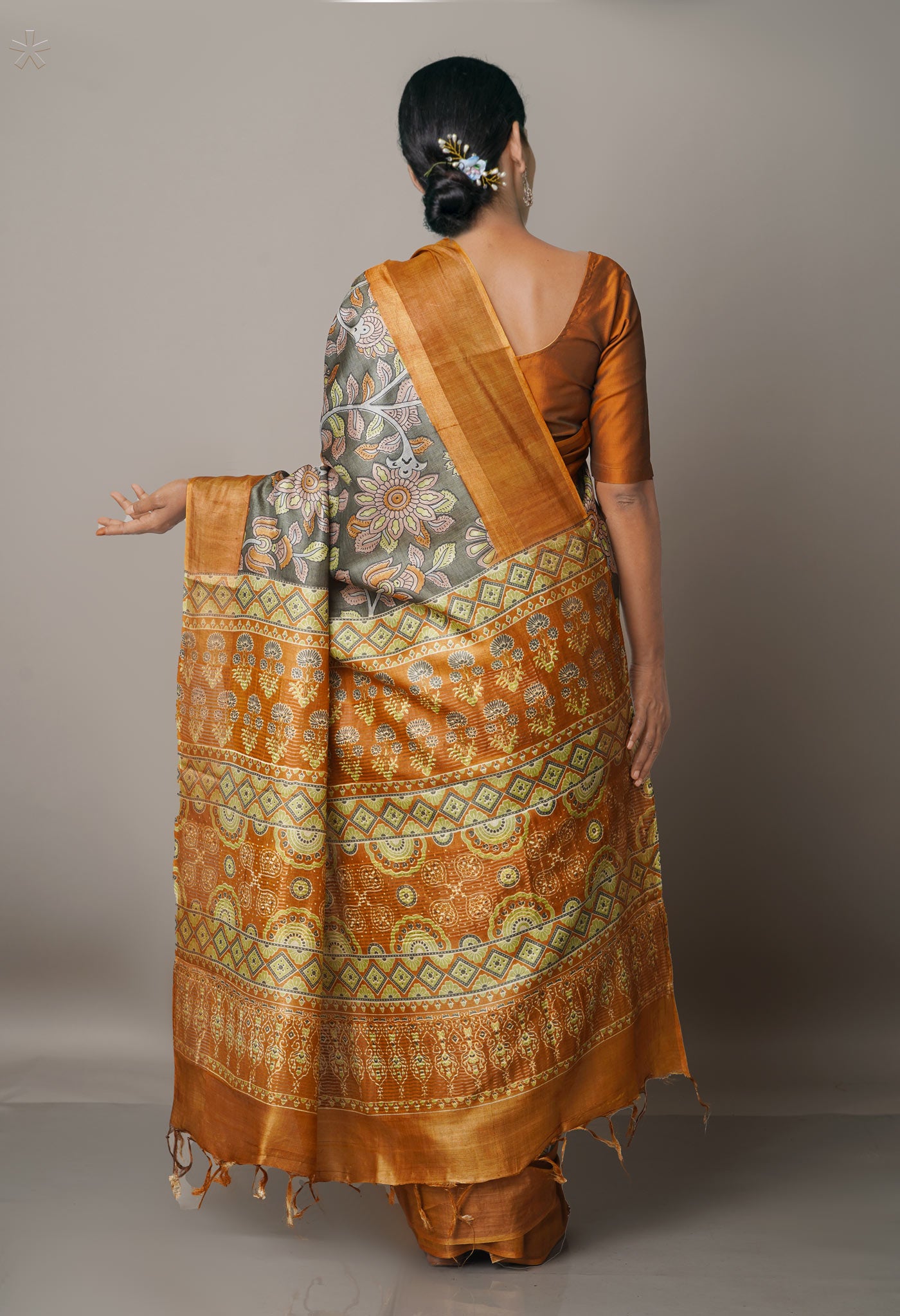GreenBrown Pure Handloom Bengal Tussar Silk Saree-UNM67131